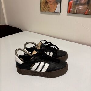 Adidas Black and White Sambae Sneakers with Brown Sole
